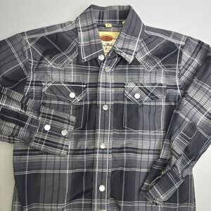 LARRY MAHAN XS Boys Black Gray Plaid Western Shirt Pearl Snaps -2326